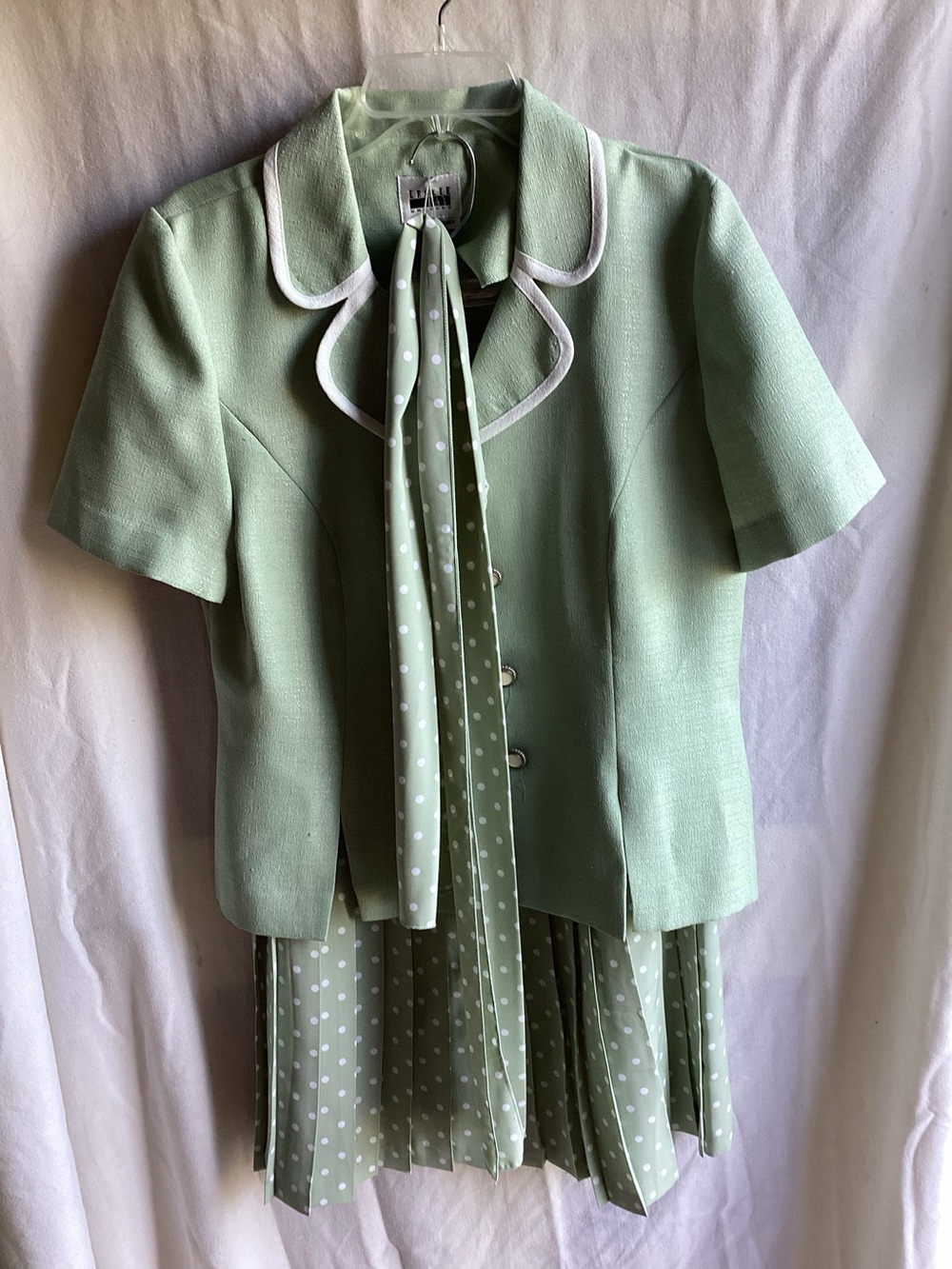 Vintage Mint Green Polka Dot Skirt Suit